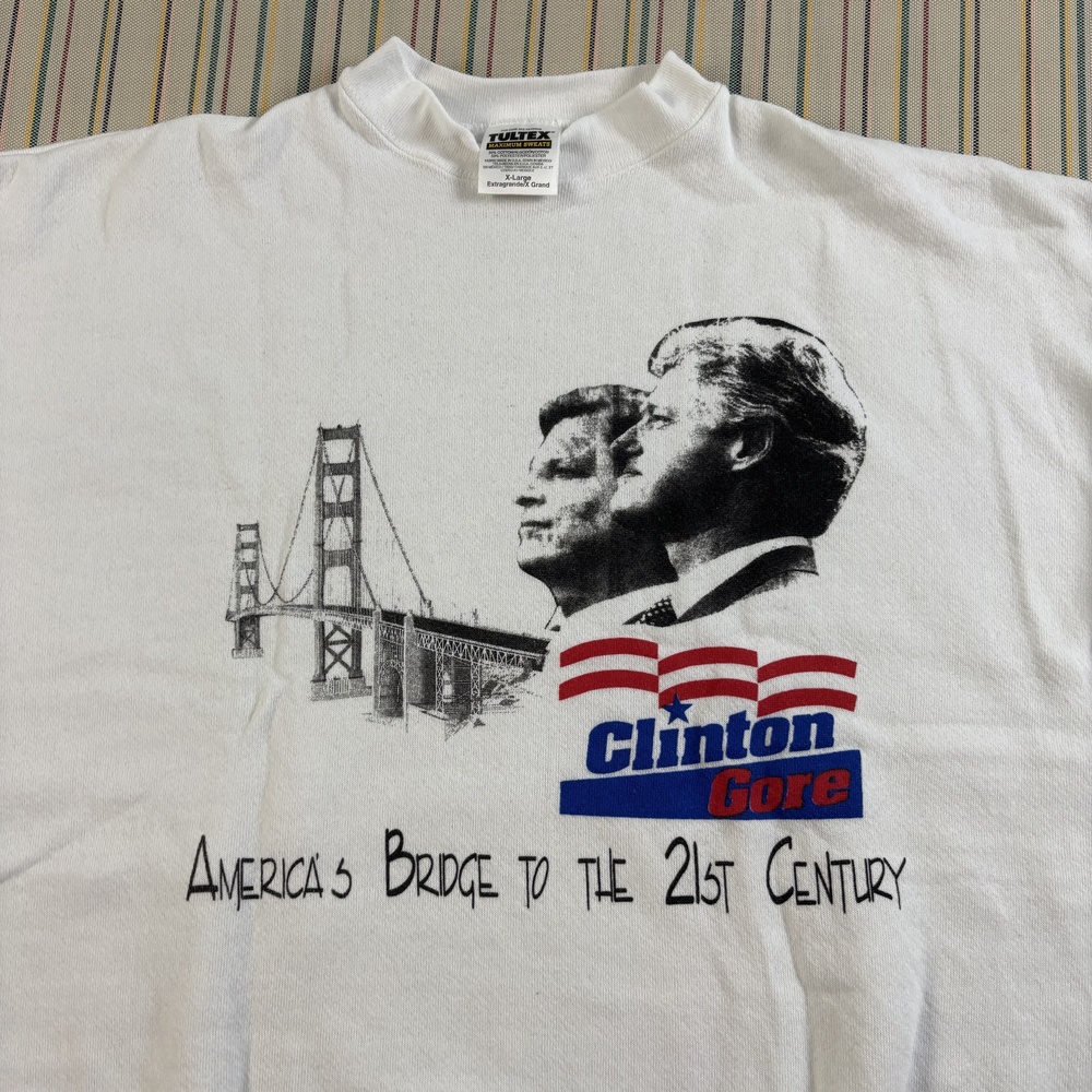 Vintage Tultex Sweatshirt Mens XL White Clinton Gore Graphic Campaign USA 90s EC